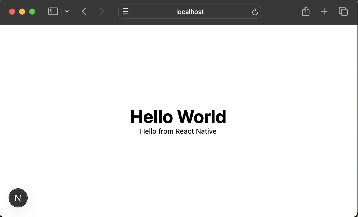 Browser displaying both HTML heading and React Native Text component rendered via react-native-web