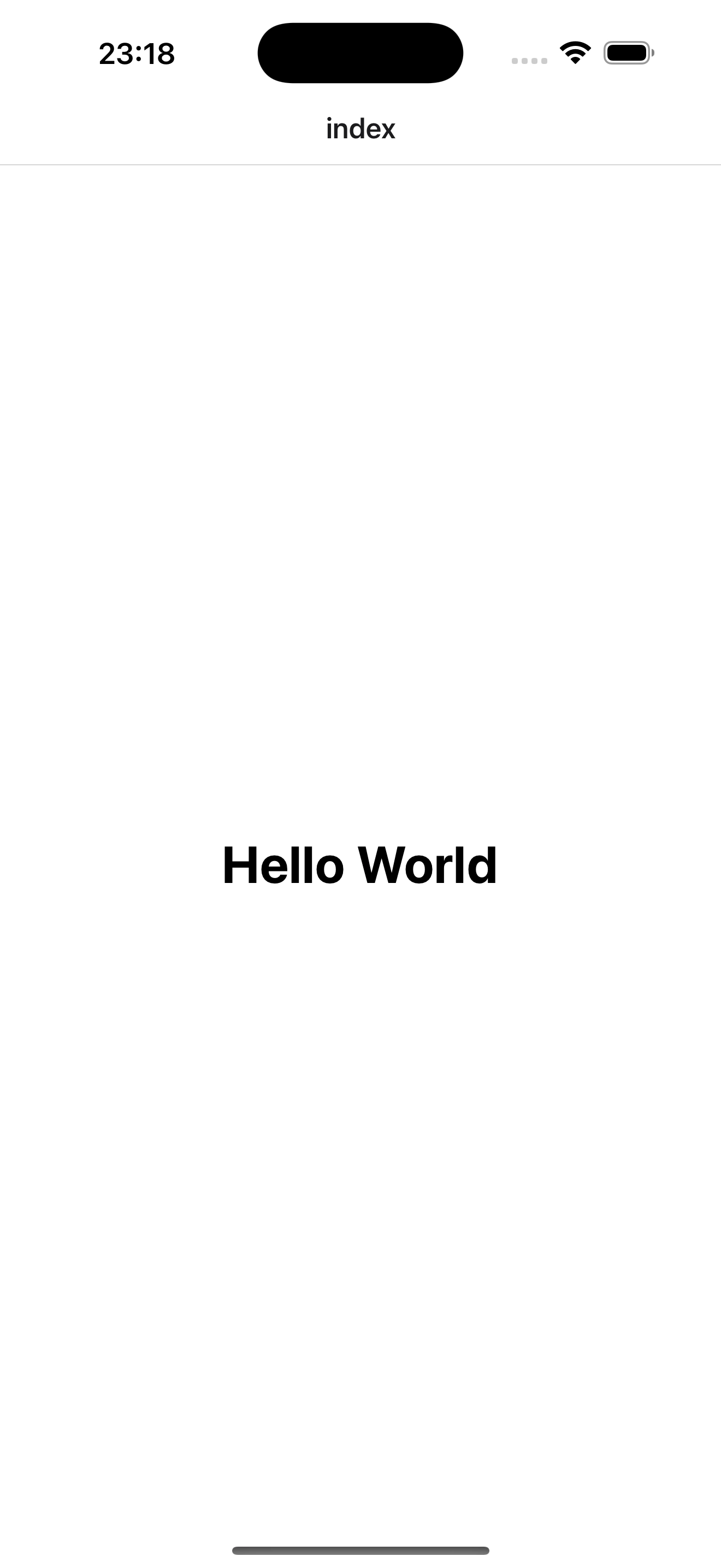 iOS Simulator displaying ‘Hello World’ text in large font on a white background